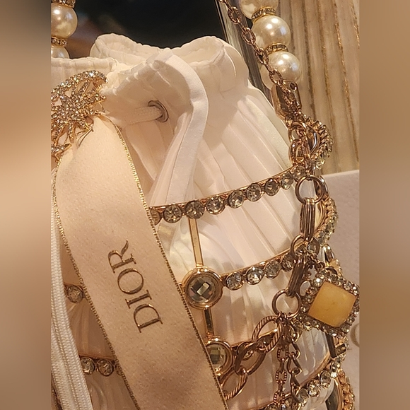 DIOR RIBBED POUCH IN UNBRANDED CHAIN W STUDS EVENING BAG NWT - Picture 3 of 15